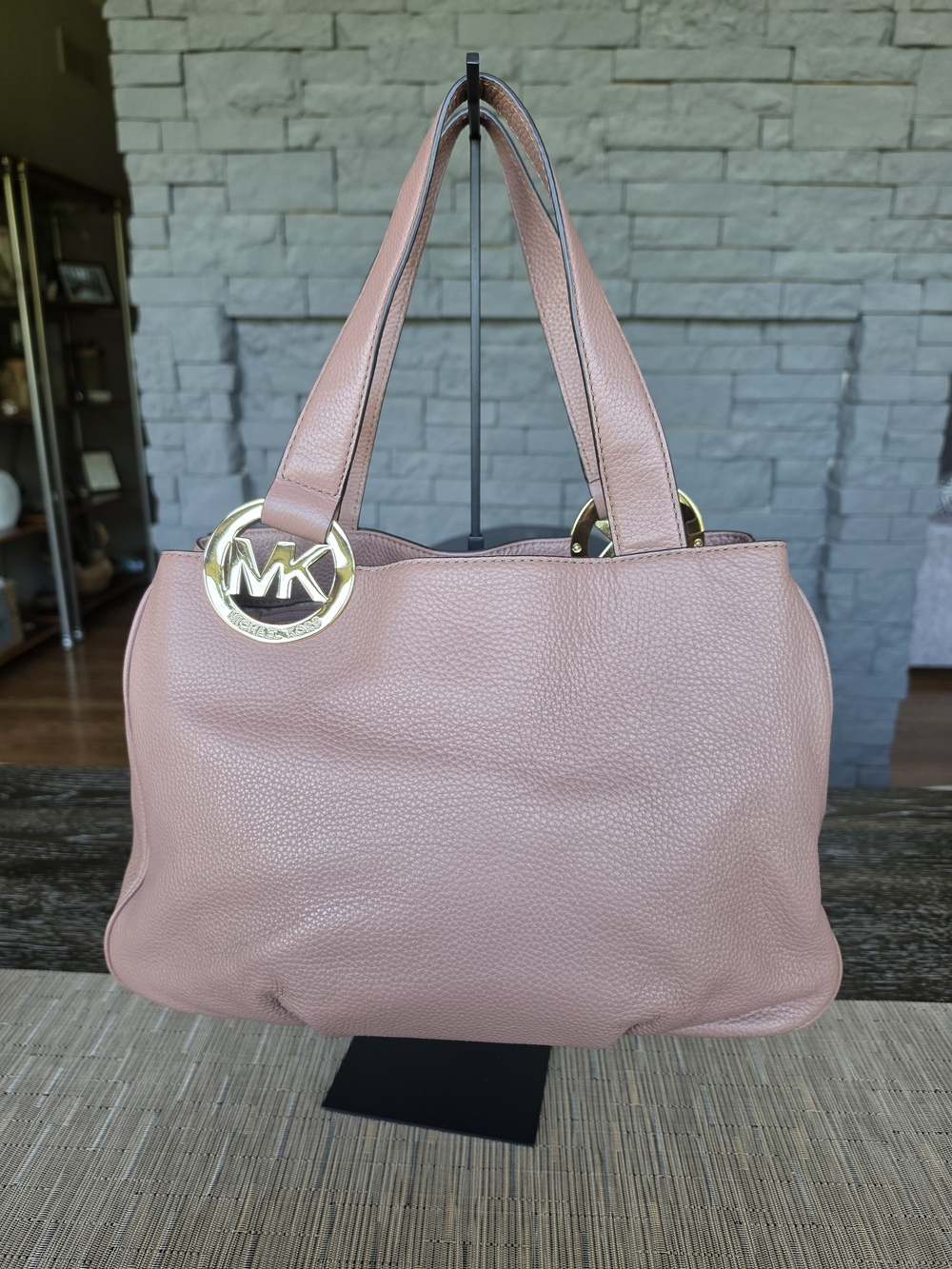 Michael Kors Blush Mauve Pebbled Leather Hobo Bag